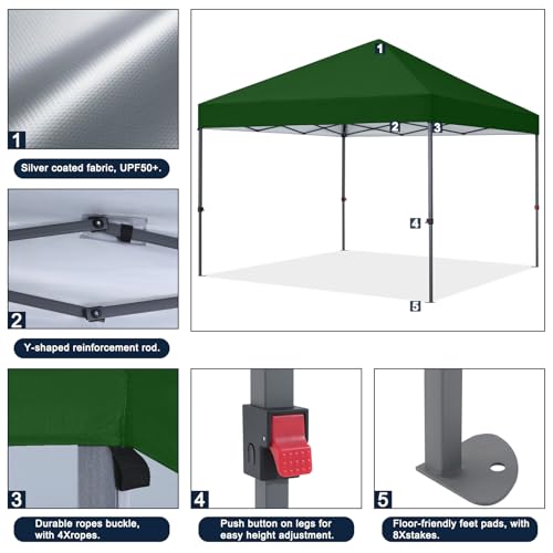COOSHADE Durable Easy Pop Up Canopy Tent 10x10Ft, Olive Green - color: Olive Green, size: 10x10Ft