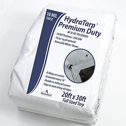 Watershed Innovations HydraTarp 20 Ft. X 30 Ft. Premium Heavy Duty Waterproof Tarp - 18mil Thick - White/Brown Reversible Tarp with D-Rings - size: 20ft x 30ft