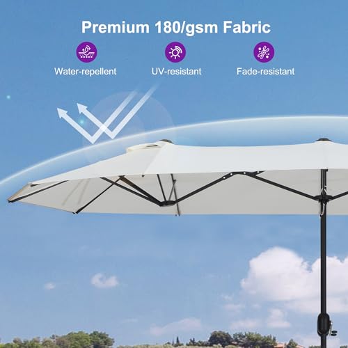 PURPLE LEAF 13ft Patio Market Umbrella with Base Double-Sided Rectangle Outdoor Table Sun Umbrellas with Crank 12 Heavy Duty Sturdy Ribs for Pool Beach Deck Backyard Cream - color: Cream, size: 13' X 7'