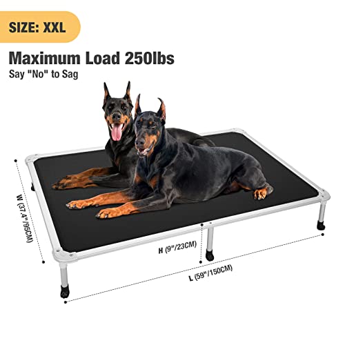 Veehoo Chew Proof Elevated Dog Bed - Cooling Raised Pet Cot - Silver Aluminum Frame and Durable Teslin Mesh Fabric, Unique Designed No-Slip Feet for Indoor or Outdoor Use, Black, XX-Large, CWC2003 - color: Black, size: 59.0"L x 37.5"W x 9.0"Th