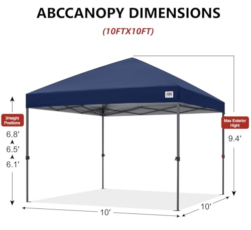 ABCCANOPY 10x10 Pop Up Canopy Tent, Easy Setup Instant Shelter with Wheeled Bag, Heavy Duty Outdoor Canopy for Beach, Market, Backyard, UV Protection, Outdoor Weather Protection (Navy Blue, 10x10) - color: Navy Blue, size: 10x10