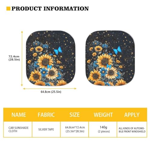 Butterfly Sunflower Car Windshield Cover Summer Outdoor Sun UV Rays Blocker Sun Visor Auto Protective Accessiors Pack of 2 UV Sun Heat Reflecting Foldable Peotector Shade - color: Butterfly Sunflower