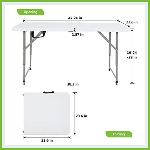 PayLessHere Folding Camping Table Plastic Picnic Table Office Table for Parties Wedding Camping Office with Carrying Handle (White, 4 FT) - color: White, size: 4 Ft