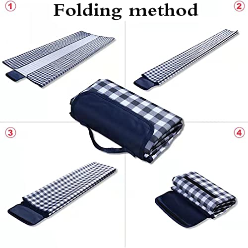 PUPOPIK Outdoor Picnic Blanket, XL Foldable Waterproof Sand Beach Mat, Extra Large 80x80in for Beach Camping Hiking Travel Family Concerts Portable Beach Blankets（Darke Blue） - color: Dark Blue, size: 6'8" x 6'8"