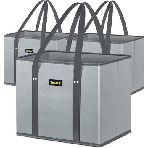 BALEINE 3Pk Reusable Grocery Bags, Foldable Shopping Bags for Groceries with Reinforced Bottom & Handles (Gray) - color: Gray, size: 3 Pack
