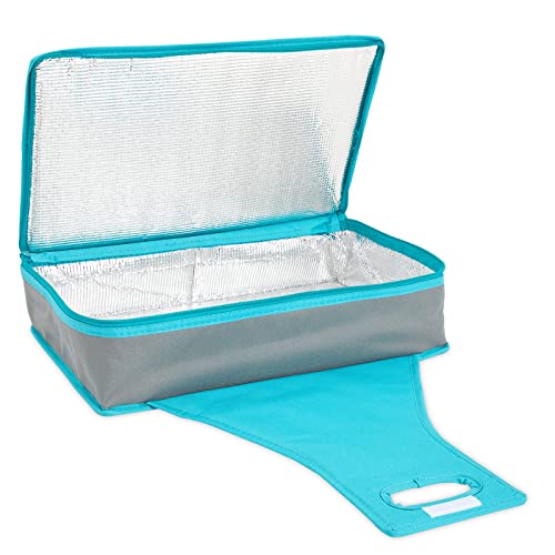 Juvale Insulated Casserole Carrier - 16 x 10 x 4 in, Teal & Gray - Insulated Food Container & Lunch Bag with Reinforced Handle - size: 16x10x4