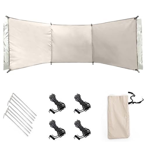 Wind Screen 98x28in Foldable Wind Blocker 210d Silver Coating Camping Windbreaks with Grommet 3 Panel Screen for Outdoor Beach Lawn Privacy Blocker Camping Windbreaks
