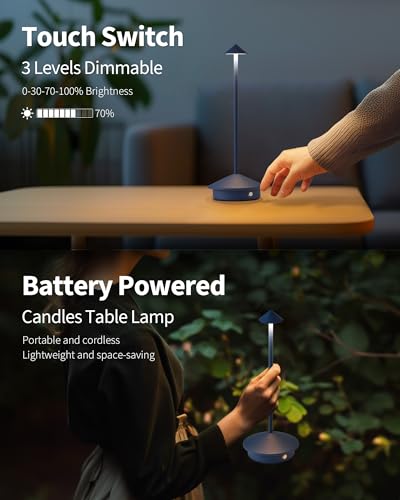 Modern Cordless Table Lamp Set of 2, Portable LED Desk Lamps, 4000mAh Rechargeable Battery Operated Lighting for Bedroom Dining Room Restaurant Coffee Shop Outdoor Camping Night Light (Blue) - color: Blue (2 Pack)