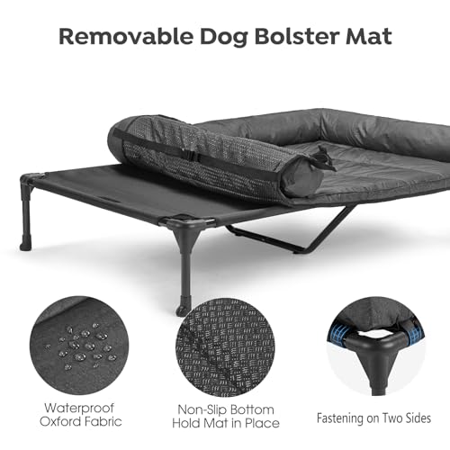 Veehoo Cooling Elevated Dog Bed Add Removable Waterproof Bolster Cushion Mat, Raised Pet Cot with Breathable Teslin Mesh, No-Slip Feet, Dog Sofa Bed for Indoor Outdoor, XXLarge, Black CWC2331B - color: Black, size: 59.0"L x 37.5"W x 9.0"Th