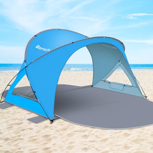 Gorich Beach Tent Sun Shelter with UPF50+ UV Protection for 1-2/3/4-5/6-7 Person, Lightweight & Portable Beach Shade Canopy with 2 Zippered Doors, Easy Setup Family Beach Umbrella - color: Skyblue, size: 6 Person