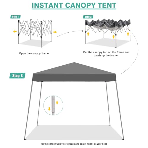 Canopy Tent, 10X10 FT Pop Up Canopy Outdoor Instant Tent Slant Legs with Carrying Bag, Portable Gazebo Shelter for Patio Deck Garden and Beach - 8X8 FT Canopy Cover (Dark Grey) - color: Dark Grey