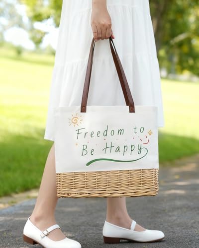 Insulated Picnic Basket Wicker Picnic Basket with 23.7L Canvas and Willow Folding Collapsible Shopping Baskets with Drawstring Closure, Insulated Waterproof Lining for Camping,Wedding Gifts - size: Rectangle With Insulated Lining