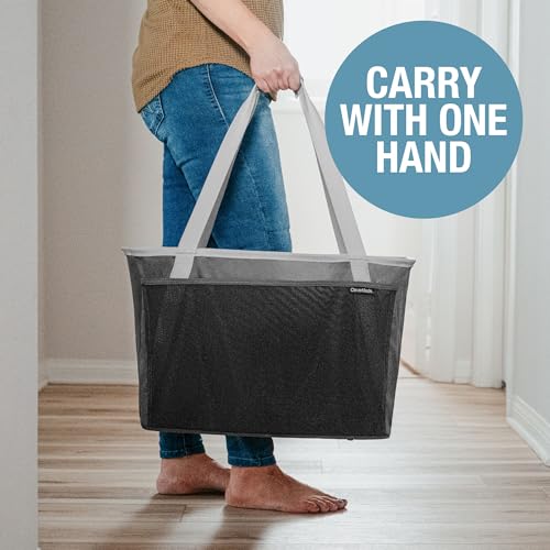 CleverMade EcoBasket Collapsible Tote Basket – Reusable Grocery Tote - color: Gray, size: 64L - 2 Pack