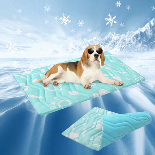 BEAUTYZOO Upgrade Dog Cooling Mat Extra Large, Reversible Self-Cooling Mat for Dogs, Thicken Pet Ice Cool Pad Blanket for Summer Kennel Sofa Bed Floor Car Seat, Machine Washable&Foldable, 36"x23" - color: Aqua Blue, size: 36.0"L x 23.0"W x 1.0"Th(M)