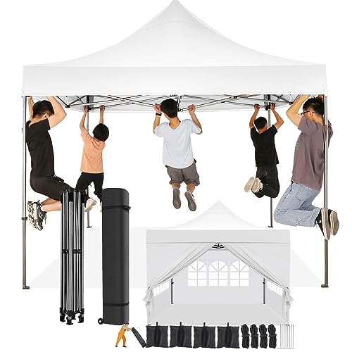 COBIZI 10x10 Pop Up Canopy Tent 10x10 Canopy with 4 Sidewalls Waterproof Heavy Duty Commercial Canopy Tent for Parties Outdoor Garden Gazebo, Carry Bag with Wheel(10x10ft, White) - color: White, size: 10x10ft 4 Sidewalls