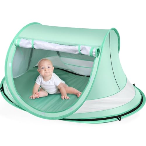 Baby Beach Tent,Large Pop Up Beach Tent Sun Shade for Beach,Portable Baby Travel Tent with Mosquito Net,Indoor Baby Play Tent,UPF 50+ UV Protection Sun Shelters for Infants - style: Green