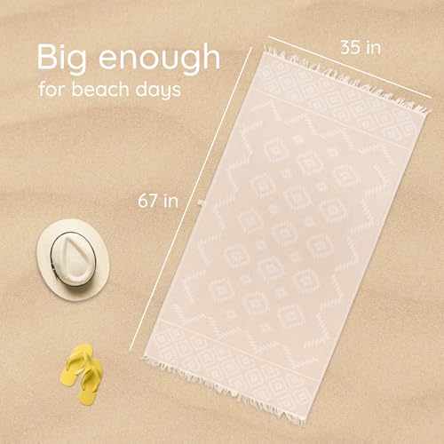 Premium Turkish Beach Towel – 100% Natural Cotton, Quick Dry, Sand Free, Oversized Beach Towel 35”x67” – Ideal for Travel, Pool, and Beach Blanket – Beige Sand Color - color: Beige