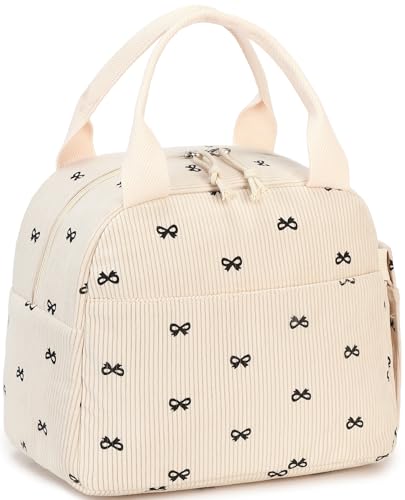 LEDAOU Lunch Box for Women Insulated Lunch Bag Corduroy Lunch Tote Bags Leakproof Cooler Lunch Case for Travel Work Picnic - color: Black bowtie -2