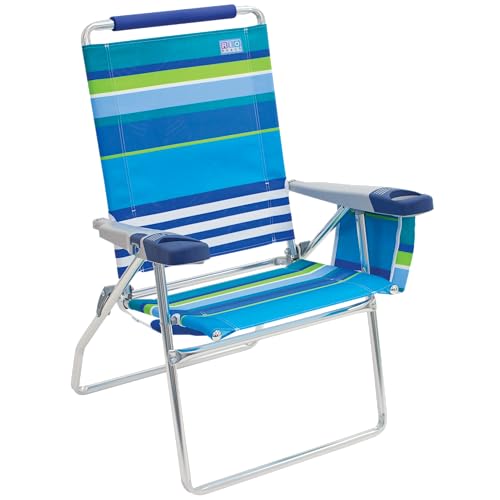 Rio Brands 17" Extended Height 4-Position Folding Beach, Camping, Lawn Chair, Blue/White/Green - color: Blue/White/Green, size: 1-Pack