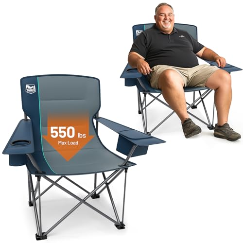 Timber Ridge Oversized Folding Camping Chair for Adults, Support 550 LBS Heavy Duty Chairs with Cup Holder Side Pocket for Camping, Lawn, Picnic, 2 Pack(Navy) - color: Navy-2 Pack