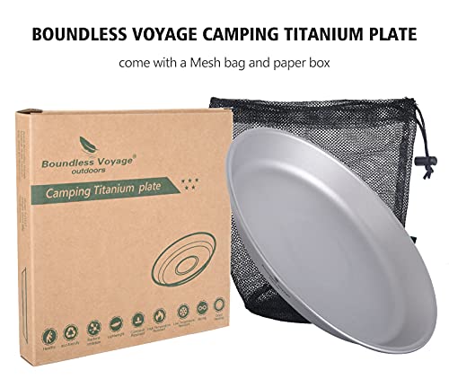 iBasingo Titanium Camping Plates with Mesh Bag - 174mm Ultralight Backpacking Dinnerware for Hiking, Survival Kit & Outdoor Cooking, 61g Ti1111T - color: Plate-Ti1111T