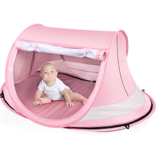 Baby Beach Tent,Large Pop Up Beach Tent Sun Shade for Beach,Portable Baby Travel Tent with Mosquito Net,Indoor Baby Play Tent,UPF 50+ UV Protection Sun Shelters for Infants - style: Pink