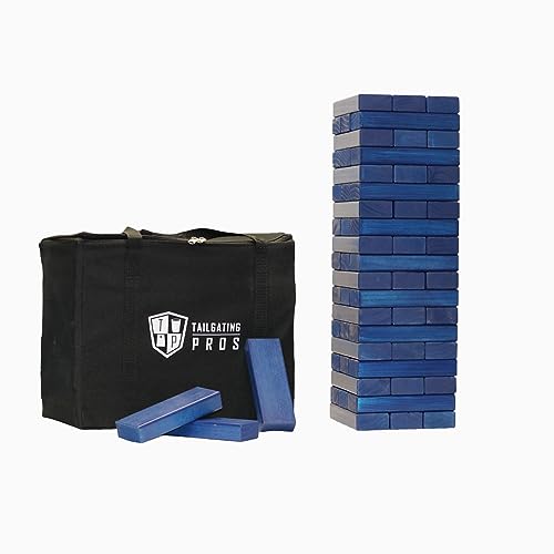 Tailgating Pros Premium Giant Toppling Timbers with Carrying Case – Choose Your Team Colors! Jumbo Outdoor Yard Game, Tower Grows to Over 5 Feet! - color: Navy/Navy