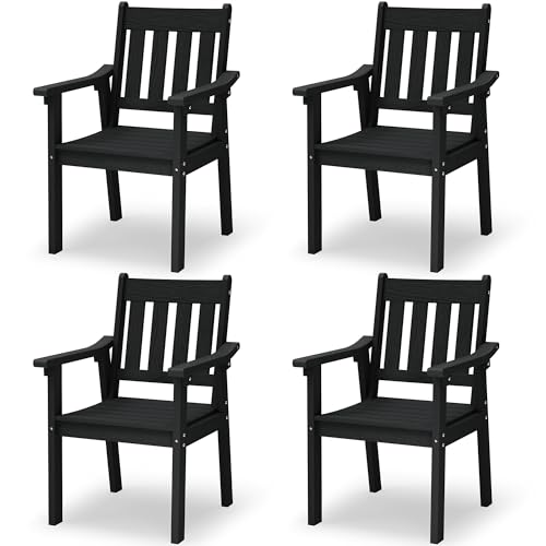 YEFU Patio Dining Chairs Set of 4: All Weather Outdoor Dining Chairs with Wide Curved Seat and Backrest - Outdoor Furniture Plastic for Outside Backyard/Garden/Porch/Deck 350lbs Capacity Black - color: Black, size: 4 Chairs