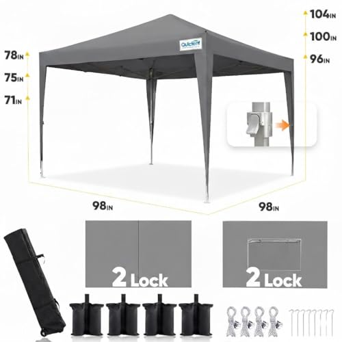 Quictent Privacy 8x8 Pop up Canopy Tent with Sidewalls and Roll-up Ventilated Windows, One Person Easy Setup, Outdoor Commercial Gazebo Shelter Enclosed Waterproof, Bonus 4 Sandbags - color: Gray, size: 8x8ft