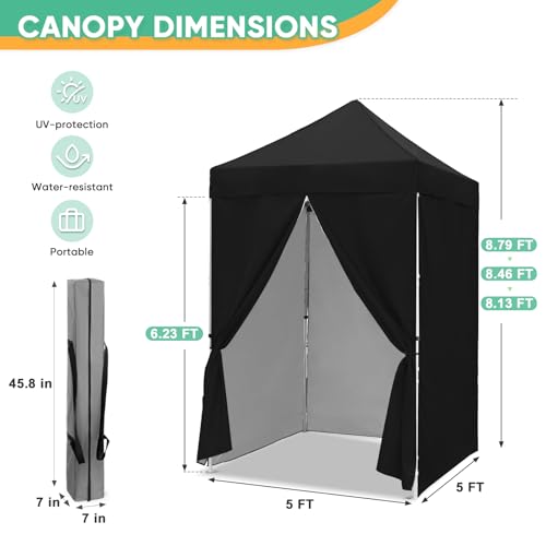 5x5 Pop Up Canopy Tent with Four Sidewalls, Instant Portable Beach Canopy, Outdoor Tent with Carry Bag for Camping, Sports, Tailgating, Events, Black - color: Black, size: With Four Walls