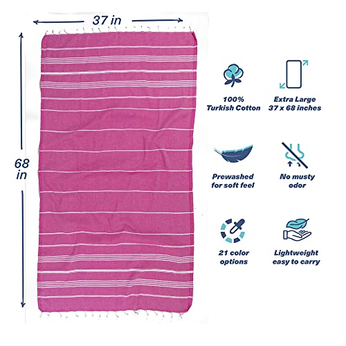 Hencely Turkish Beach Towel 37x68 Oversized, Sand-Free, Quick-Dry, Lightweight - Travel Essential for Pool & Bath - Striped 100% Cotton Bathroom Towels Accessories Gift (Fuchsia) - color: Fuchsia