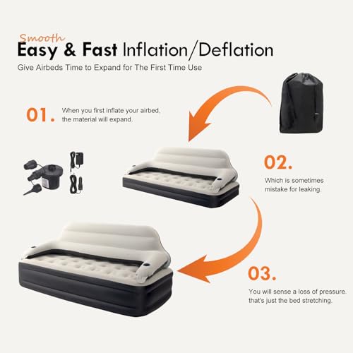 DIMAR GARDEN Twin Size Air Sofa Bed Mattress with Headboard and Pump,Blow Up Couch Inflatable Bed - size: Twin L