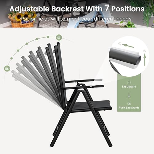 PHI VILLA 9 Piece Patio Dining Set, Outdoor Dining Furniture Patio Table Set with Adjustable Portable Patio Folding Chairs (Black) & Large Square Outdoor Dining Table for Yard, Garden and Lawn - color: Black, size: 9 Piece Square