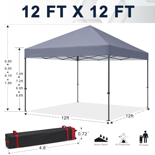 COOSHADE Durable Easy Pop Up Canopy Tent 12x12Ft(Gray) - color: Light Gray, size: 12x12Ft