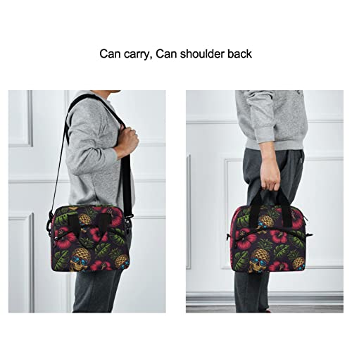 Hawaiian Pineapple Skull Insulated Lunch Bag Reusable Lunch Tote Bag Cooler Bag for Women Men Adult Lunch Box with Adjustable Shoulder Strap Leakproof Lunch Bag for Work School Picnic Camping - color: Hawaiian Pineapple Skull