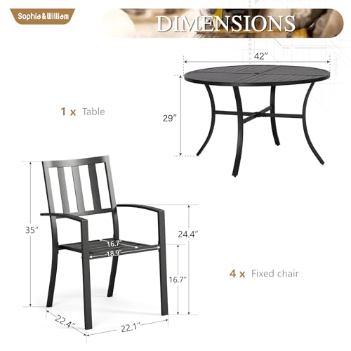 Sophia & William Round Patio Table and Chairs Set, Outdoor Dining Set for 4, 5 Piece Metal Patio Furniture, 42" Black Table(Stripe) - color: Stripe, size: 42" Dia