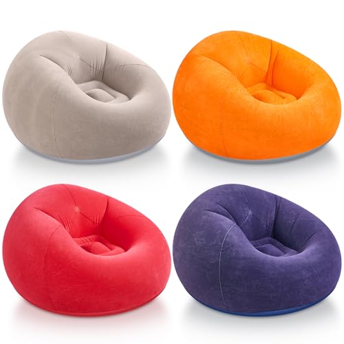 Realspring Inflatable Bean Bag Chairs Outdoor Blow up Camping Chairs Inflatable Lazy Sofa Folding Portable Bean Bag Loungers Couch for Movie Night(Brown, Red, Blue, Orange,4 Pcs) - color: Brown, Red, Blue, Orange