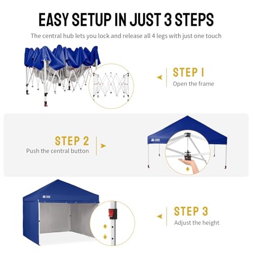 CROWN SHADES 10X10 Commercial Instant Canopy Pop Up Tent with Center Lock, 300D Fabric, 4 Sidewalls, Sto'N Go Bag, Navy Blue - color: Navy Blue, size: 10x10 Classic