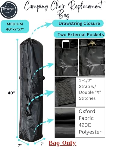 Replacement Bag for Folding Camping Chair, Portable Camp Chair, Hammock, Yoga Mat, Umbrella, Tents, Tripods, Fishing Poles - 420D Oxford Polyester Fabric - color: Black, size: Medium 40"x7"x7"