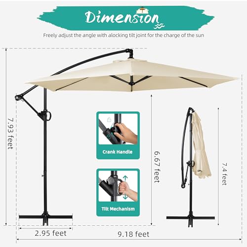 Shintenchi Patio Offset Umbrella with Easy Tilt Adjustment,Crank and Cross Base, Outdoor Cantilever Hanging Umbrella, Sunshade Canopy, Cream White - color: Beige, size: 16FT
