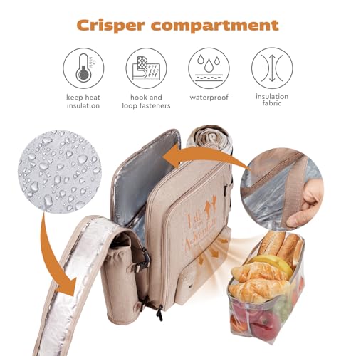 24L Insulated Picnic Basket Leak Proof Picnic Backpack for 2, Light Brown Camping Gifts, Cool Bridal Shower Gifts for Bride & Groom, Mr & Mrs, Anniversary Engagement Wedding for Newly Engaged Couples