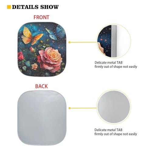 Butterfly Rose Sun Shade Blocking Sun Protection Cover for Car Portable Windshield Sun Shade 2-Piece Car Front Window Sunshade Blocks UV Rays Sun Visor - color: Butterfly Rose
