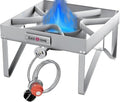 GasOne Stainless Steel Outdoor Propane Burner – High Pressure Camp Stove with Adjustable Regulator & Steel-Braided Hose - color: Stainless Steel