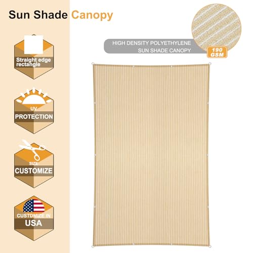 2' x 4' Beige Sun Shade Sail Straight Edge with Grommets UV Block & Water Permeable Canopy Cover for Patio, Garden, Backyard, Yard & Outdoor - color: Beige, size: 2' x 4'