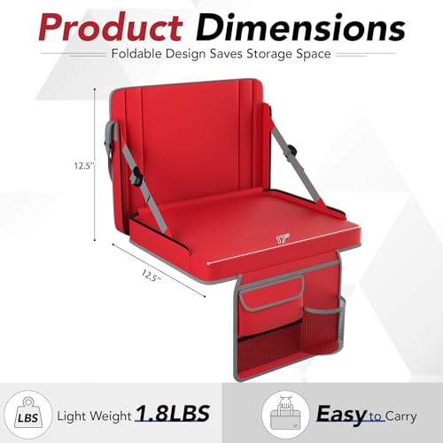 Stadium Seats with Back Support 1PACK Adjustable Bleacher Chairs with Back and Cushion Bleacher Seat with Cup Holder, Carry Handle & Shoulder Strap for Outdoor Sports Events, Picnics - color: Red-1pc-large