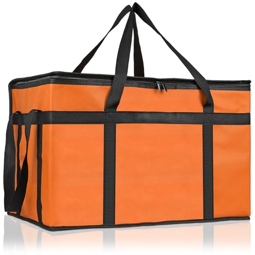 PEASUG Insulated Bags for Food Delivery, XXXL Pizza Delivery Bags, Large Capacity Cooler Bag Keep Food Warm for Grocery Shopping and Catering, Foldable, Heavy-Duty (Orange) - color: Orange, size: XXX-Large