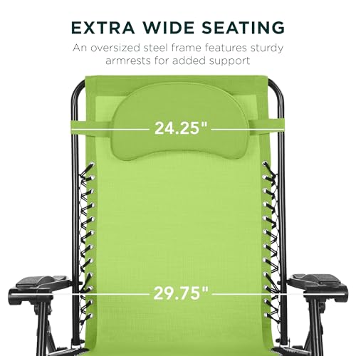 Best Choice Products Oversized Zero Gravity Chair, Folding Outdoor Patio Lounge Recliner w/Cup Holder Accessory Tray, Pillow - Lime Green - color: Lime Green