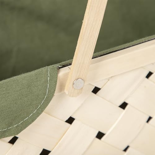 Picnic Basket with Handle，Natural Woodchip Basket with Washable Lining for Camping（14X7.5X5.5inches） (Green) - color: Green