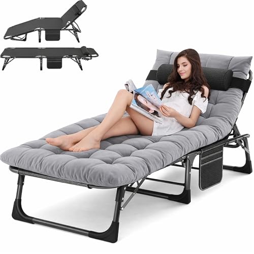 ABORON Chaise Lounge Chair,5 Positions Padded Outdoor Tanning Chair,Heavy Duty Portable Lounge Chair for Outdoor Sunbathing Patio Pool Lawn Deck Poolside,Support up to 440 Lbs - color: Sliver Gray, style: Lounge Chair