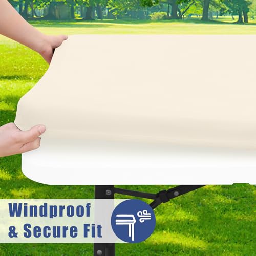 Moosfor Spandex 6 Foot Rectangle Table Cloth, Elastic Fitted Tablecloths for Picnic, Stretch Washable Patio Table Cover for Outdoor, Camping, Banquet and Parties (Beige, 36"x72") - color: Beige, size: 72" x 36" (Rectangular)